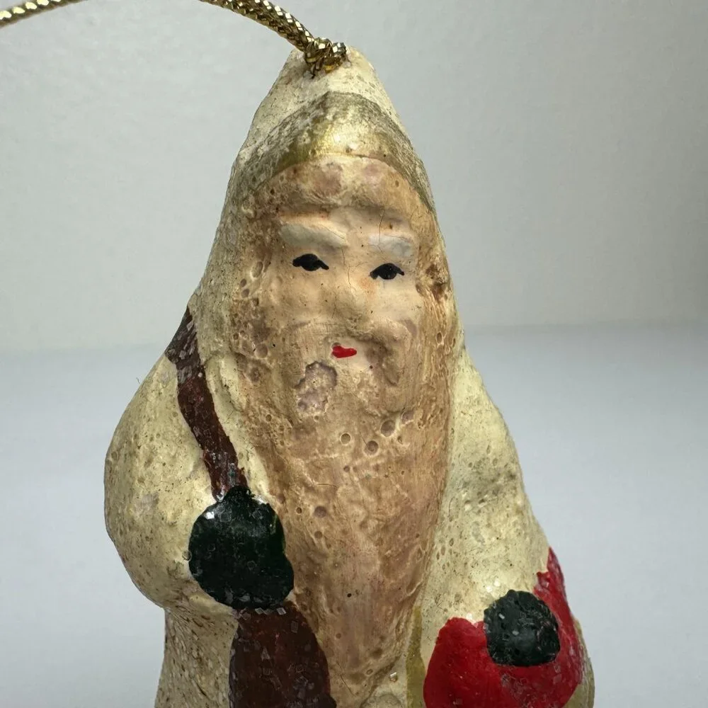Teena Flanner Santa Ornament With Apple Basket Primitive Midwest of Cannon Falls